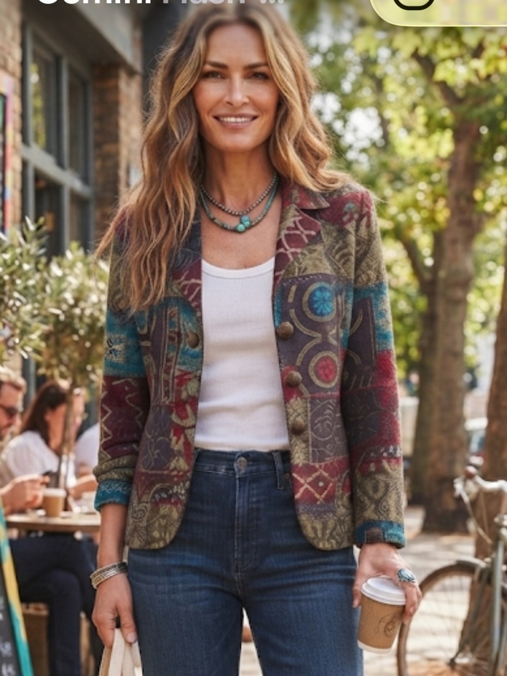 Vintage Patchwork Tapestry Woven Blazer Jacket Boho Artsy Chic Button Front